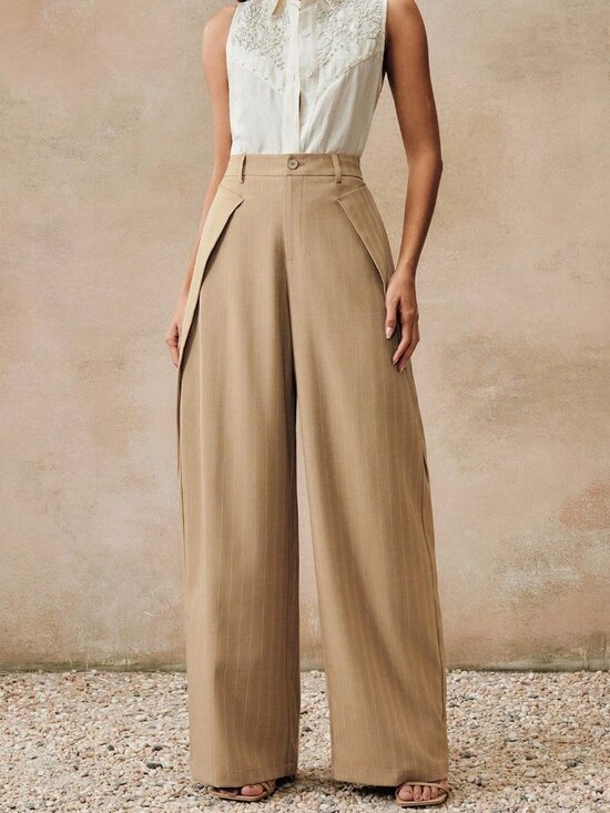 Pants - Khaki Casual Women's Striped Suit Pants
